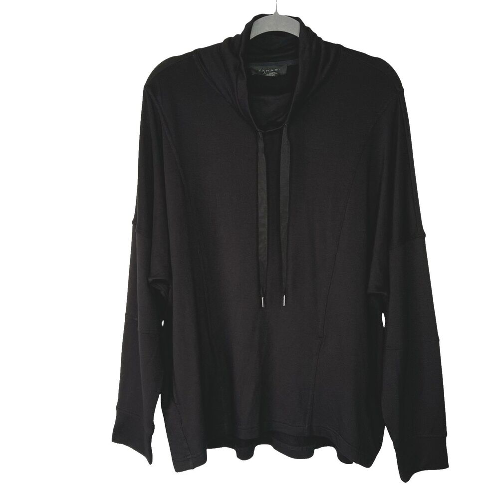 Tahari Cowl Neck Dolman Pullover Top XL Black Stretch Soft Lounge Athleisure